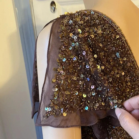 VTG Scala Silk Sequins V Neck Whimsigoth Fairy Lady 12 Evening Party Blouse Top - Picture 11 of 12